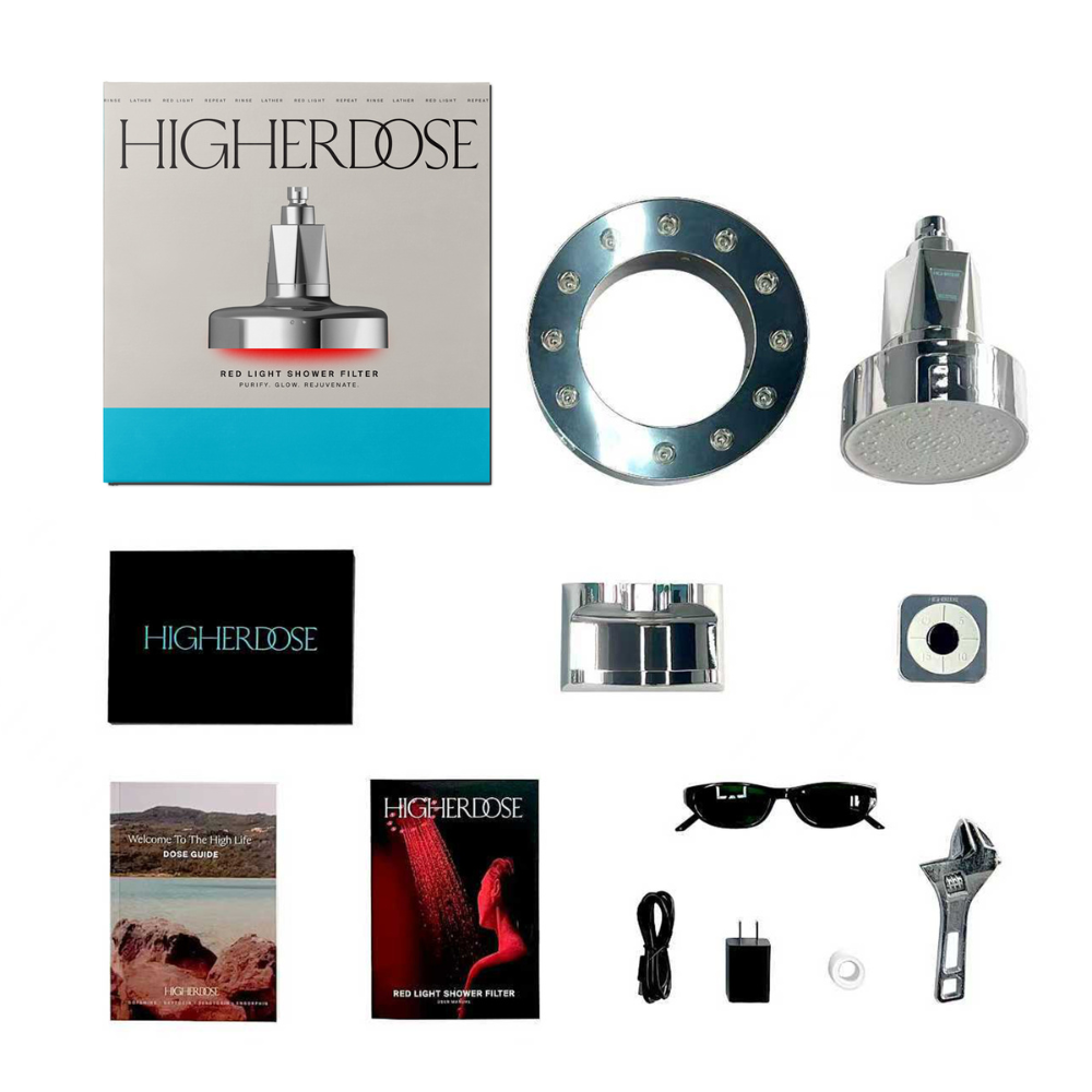 HigherDOSE'i punase ja lähi-infrapunavalguse teraapia dušiotsik