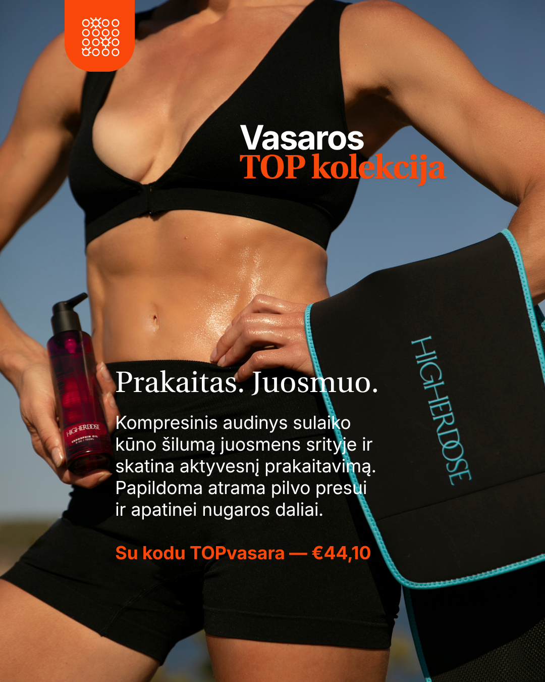 HigherDOSE® SWEATBAND termoriba keha soojendamiseks, higistamiseks ja nimmepiirkonna toetamiseks