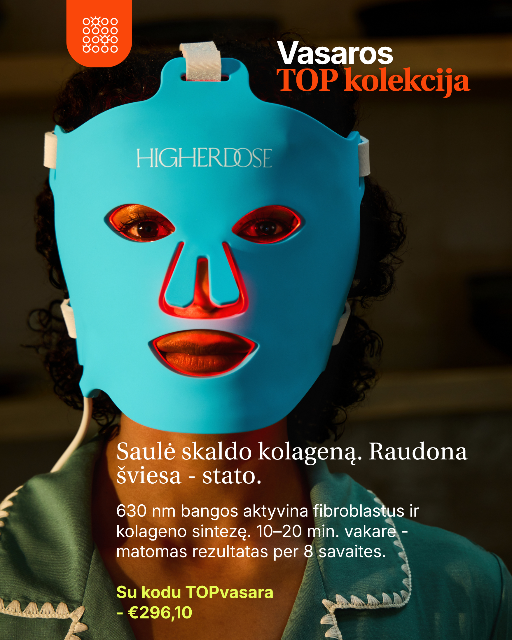 HigherDOSE® punase ja lähiinfrapuna valguse näomask